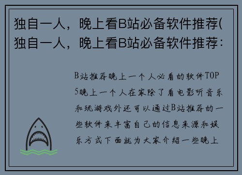 独自一人，晚上看B站必备软件推荐(独自一人，晚上看B站必备软件推荐：编辑的心得体会)